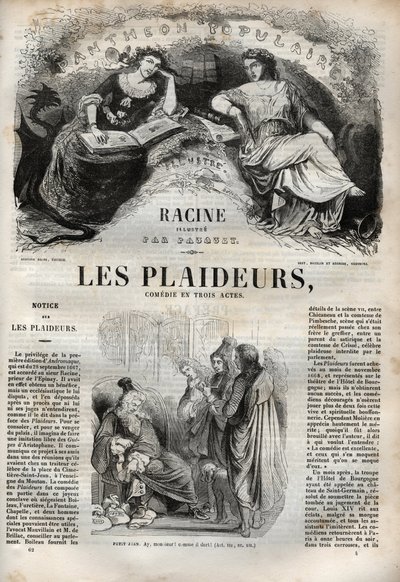 Les Plaideurs (1668) komedie i tre akter - gravering i "" Works of Jean Racine"" illustrert av Pauquet og notis av Emile de La Bedolliere - 1851 av Hippolyte Louis Pauquet