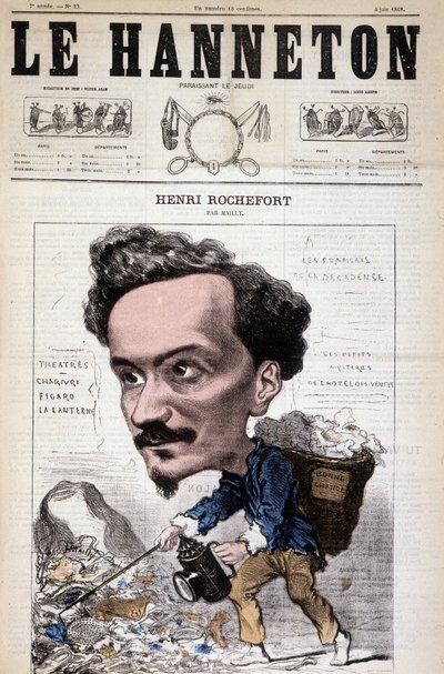 Tegneserie av Henri Rochefort (1831-1913), fransk journalist, forfatter og politiker. I Le Hanneton, 4. juni av Hippolyte Mailly