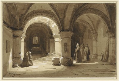 Klosterhvelv med munker av Hippolyte Victor Valentin Sebron