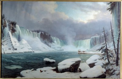 Den store Niagara-katarakten, vintereffekt. Utsikt over Niagara Falls. Maleri av Hippolyte Victor Valentin Sebron (1801-1879) av Hippolyte Victor Valentin Sebron
