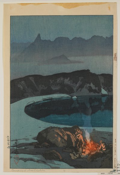 Camping på Washiha, fra serien, Tolv scener i de japanske alpene, Taisho-tiden av Hiroshi Yoshida