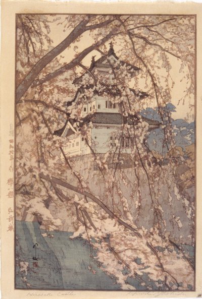 Hirosaki Castle (farget treblokktrykk) av Hiroshi Yoshida