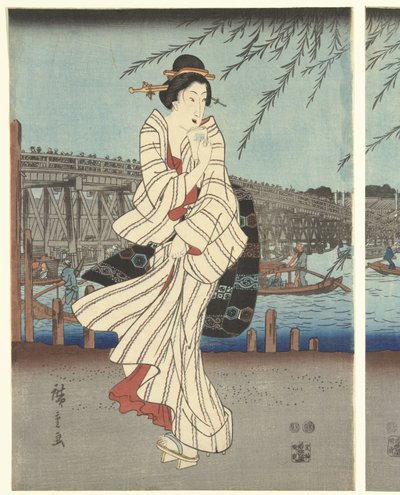 Kjente steder i den østlige hovedstaden: Nyt en kveldsbris ved Ryogoku-broen av Hiroshige (I) , Utagawa