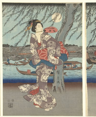 Kjente steder i den østlige hovedstaden: Nyt en kveldsbris ved Ryogoku-broen av Hiroshige (I) , Utagawa