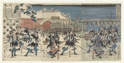 The Revenge of the Faithless Leaderless Samurai Gishi katakiuchi no zu (tittel på objekt) av Hiroshige (I) , Utagawa