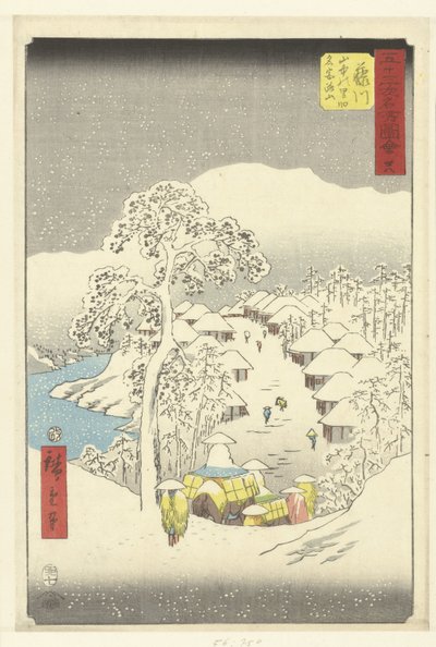 Fujikawa, en fjellandsby også kalt Fujiyama Fujikawa sanchu no sato Fujiyama (tittel på objekt) Kjente ansikter på de 53 stasjonene (serietittel) Gojusan tsugi meisho zue (serietittel på objekt) av Hiroshige (I) , Utagawa