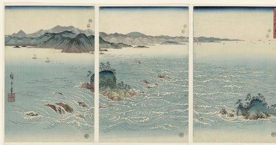 Utsikt over boblebadene ved Naruta i Awa-provinsen Awa Naruto no fukei (tittel på objekt) Snow, Moon and Flowers (serietittel) Setsugekka (serietittel) av Hiroshige (I) , Utagawa