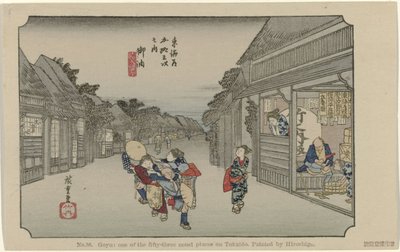 Goyu Nr. 36. Goyu: et av de femtitre kjente stedene på Tokaido, malt av Hiroshige (tittel på objekt) De Tôkaidô van Hiroshige (serietittel) Hiroshige no fude Tôkaidô (serietittel på objekt) av Hiroshige (I) , Utagawa