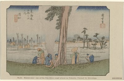 Hamamatsu nr. 30. Hawawatsu: et av de femtitre kjente stedene på Tokaido, malt av Hiroshige De Tôkaidô van Hiroshige (serietittel) Hiroshige no fude Tôkaidô (serietittel på objekt) av Hiroshige (I) , Utagawa