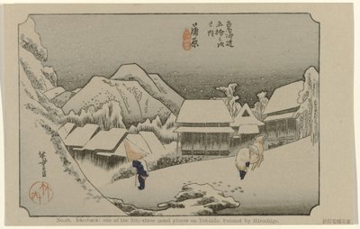 Kambara Nr. 16. Kambara: et av de femtitre kjente stedene på Tokaido, malt av Hiroshige De Tôkaidô van Hiroshige (serietittel) Hiroshige no fude Tôkaidô (serietittel på objekt) av Hiroshige (I) , Utagawa