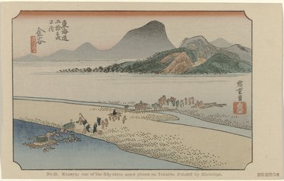Kanaya Nr. 25. Kanaya: et av de femtitre kjente stedene på Tokaido, malt av Hiroshige (tittel på objekt) De Tôkaidô van Hiroshige (serietittel) Hiroshige no fude Tôkaidô (serietittel på objekt) av Hiroshige (I) , Utagawa