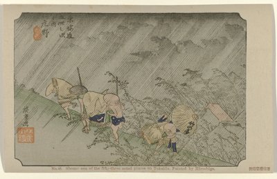 Shono nr. 46. Shono: en av de femtitre kjente stedene på Tokaido, malt av Hiroshige (tittel på objekt) De Tôkaidô van Hiroshige (serietittel) Hiroshige no fude Tôkaidô (serietittel på objekt) av Hiroshige (I) , Utagawa