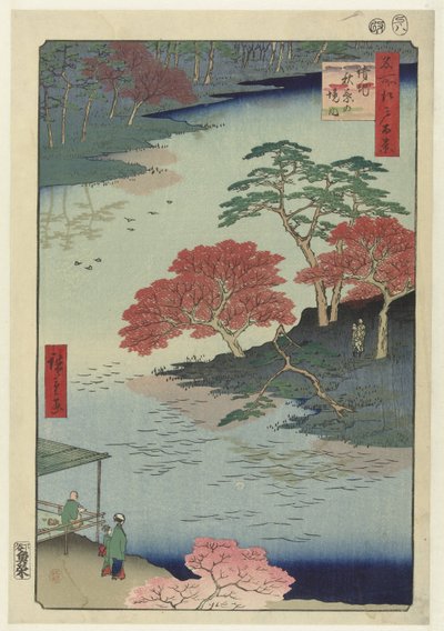 Tempelområdet til Akiba-helligdommen ved Ukiji Ukiji Akiba no keidai (tittel på objekt) One Hundred Famous Views of Edo (serietittel) Meisho Edo hyakkei (serietittel på objekt) av Hiroshige (I) , Utagawa