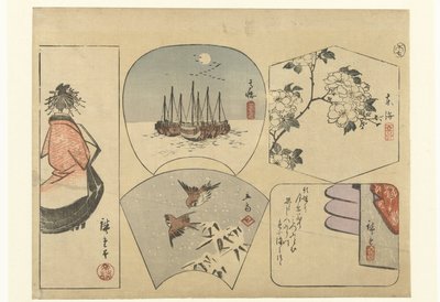 Fem utklippsbilder av Hiroshige (I) , Utagawa