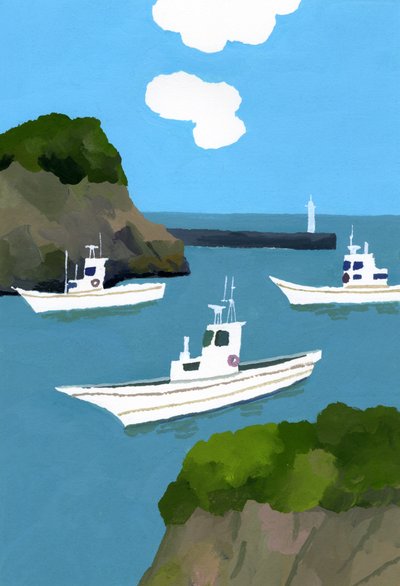 Tre fiskebåter. av Hiroyuki Izutsu