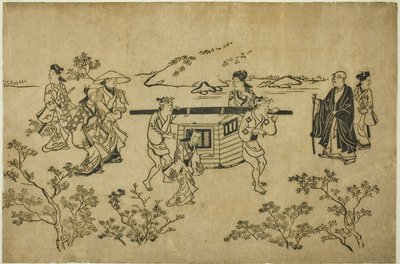 A Passing Palanquin, fra serien "Scenes of Flower-viewing at Ueno (Ueno hanami no tei)" av Hishikawa Moronobu