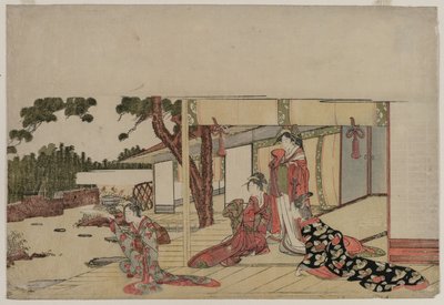Kvinner på en veranda, ca. 1800. av Hishikawa Sori III