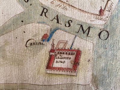 Lazzaretto Nuovo på et kart fra 1600-tallet. av Historical Document.