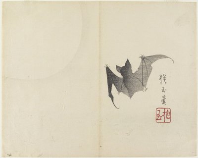 (flaggermus og måne), ca. 1830 av Hogyoku