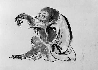 Monkey and Bee, 1800-tallet. av Hokusai School.