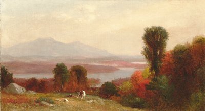 Kyr og sauer beiter i et høstlandskap av Homer Dodge Martin