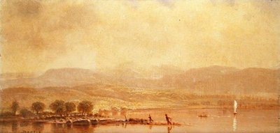 Misty Morning on the Hudson River (olje på lerret) av Homer Dodge Martin