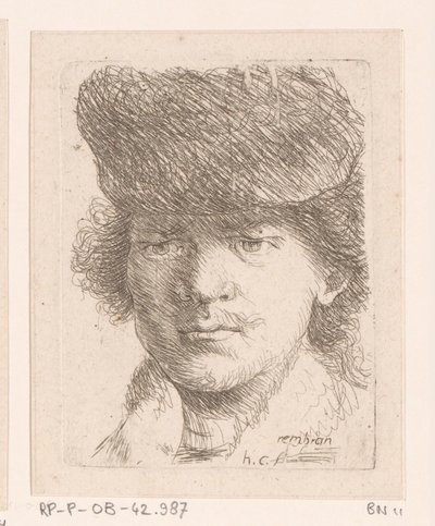Portrett av Rembrandt med høy hatt av Honoré Coussin