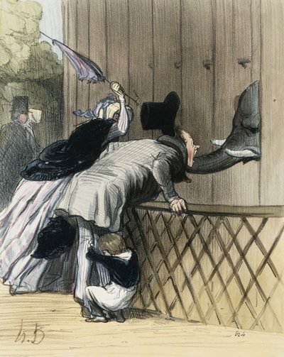 A Fright in the Jardin des Plantes, fra "Les Etrangers a Paris" av Honore Daumier, Aubert et Compagnie, 1844 av Honoré Daumier