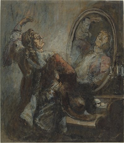 Skuespiller poserer foran et speil av Honoré Daumier