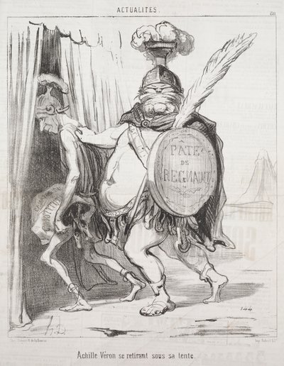Aktualiteter: Akilles trekker seg inn i teltet sitt av Honoré Daumier