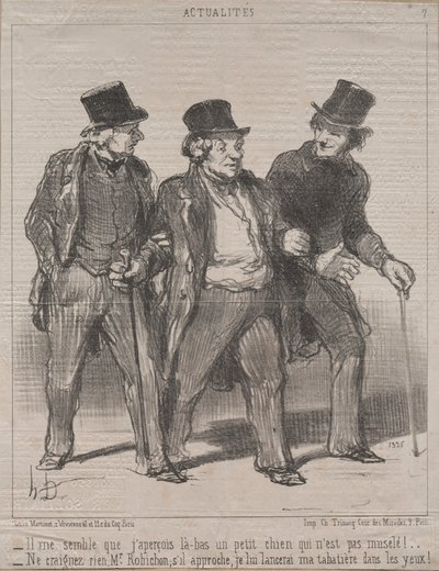 Aktualitet nr. 7: Det ser ut til at jeg legger merke til en liten hund der som ikke har munnkurv!..., 1852. av Honoré Daumier