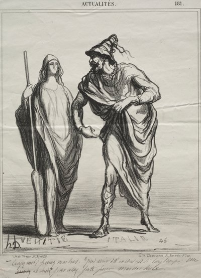 Aktualiteter, plate 181: Hva tar du meg for! Ta armen min, 1866. av Honoré Daumier