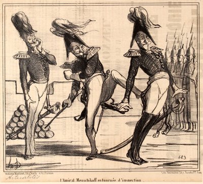 Admiral Alexander Sergeyevich Menshikov på inspeksjonstur, 1854. av Honoré Daumier