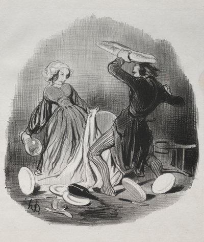 Ah! Du tror at kona din ikke gir nok for deg, skurk. . . . av Honoré Daumier