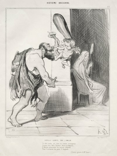 Ancient History, plate 25: Hercules dempet av Amor, 18. september 1842. av Honoré Daumier