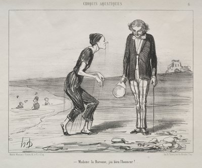 Aquatic Sketches, plate 8: Madame la Baronne, det er min ære... av Honoré Daumier