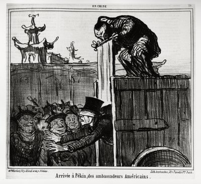 Ankom Beijing av amerikanske ambassadører. I serien In China, illustrasjon av Honore Daumier (1808-1879), publisert i "" Charivari"", datert 13. oktober av Honoré Daumier