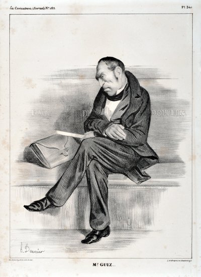 Kunstverk av Honore Daumier (1808-1879). Charivari stammer fra 1833: Serie Celebrites de la caricature "" M. Guiz..."" KUNSTMUSEUM - PALACE LONGCHAMP, MARSEILLE av Honoré Daumier