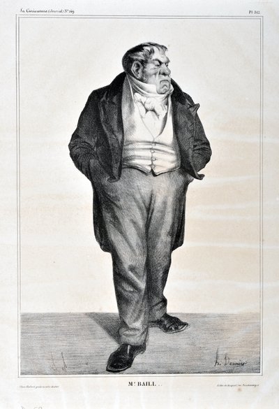 Kunstverk av Honore Daumier (1808-1879). Charivari stammer fra 1833: Serie Celebrites de la caricature "" Mr. Baill..."" KUNSTMUSEUM - PALACE LONGCHAMP, MARSEILLE av Honoré Daumier