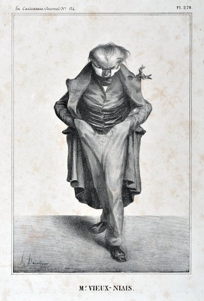 Kunstverk av Honore Daumier (1808-1879). Charivari stammer fra 1833: Serie Celebrites de la Caricature "" M. Vieux-Niais"" KUNSTMUSEUM - PALAIS LONGCHAMP, MARSEILLE av Honoré Daumier