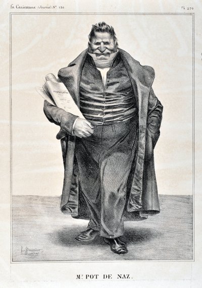 Kunstverk av Honore Daumier (1808-1879). Charivari stammer fra 1833: Serie Celebrites de la Caricature "" M.Pot de Naz"" KUNSTMUSEUM - PALAIS LONGCHAMP, MARSEILLE av Honoré Daumier