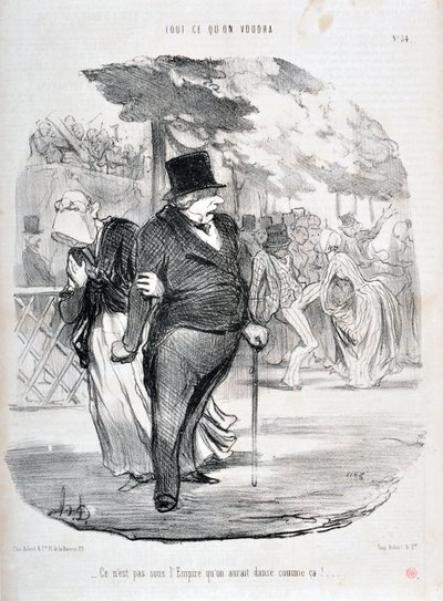 Kunstverk av Honore Daumier (1808-1879). Charivari stammer fra 1849: Serie ALL WHAT YOU WILL “” Det er ikke under imperiet vi ville danset slik!...”” MUSEUM OF FINE ARTS - PALACE LONGCHAMP, MARSEILLE av Honoré Daumier
