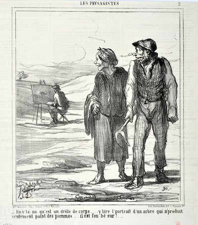Kunstverk av Honore Daumier (1808-1879). Charivari er fra 1864: Serie LES LANDSAGISTS "" - I denne som er en morsom kropp... tegner et portrett av et tre som ikke bare produserer epler... han er gal etter!..." KUNSTMUSEET - PALACE LONGCHAMP, av Honoré Daumier