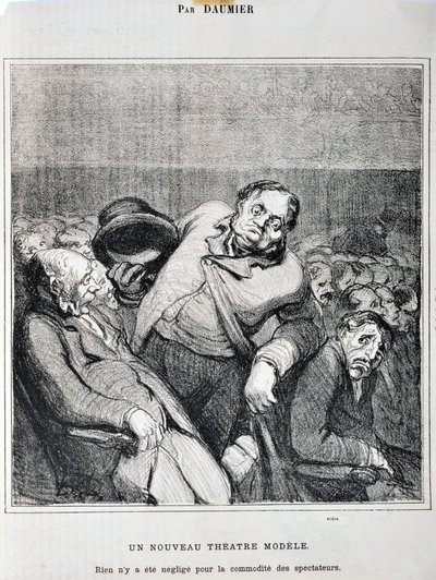 Kunstverk av Honore Daumier (1808-1879). Charivari stammer fra 1864: Serieskisser tatt på teatret En ny teatermodell. "Ingenting har blitt forsømt for tilskuernes bekvemmelighet"" MUSEE DES BEAUX ARTS - PALAIS LONGCHAMP, MARSEILLE av Honoré Daumier