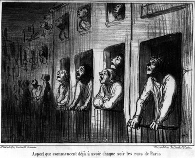 Aspekt som gatene i Paris allerede begynner å få hver natt, karikatur om kometen fra 1857 av Honore Daumier (1808-1879). “Charivari” av Honoré Daumier