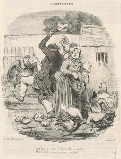 Til ungene av gåsungene gir de mat... av Honoré Daumier