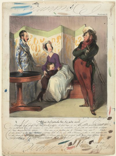 Caricaturana plate 50: Brudd på sivil lov artikkel 24, 1837. av Honoré Daumier