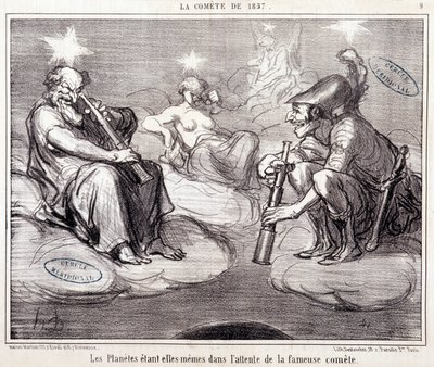 Tegneserie om vitenskap. Serie Sur “” the Comete of 1857””: “” Planetene selv venter på den berømte kometen”””. Gravering av Honore DAUMIER (1808-1879), 25. mars av Honoré Daumier