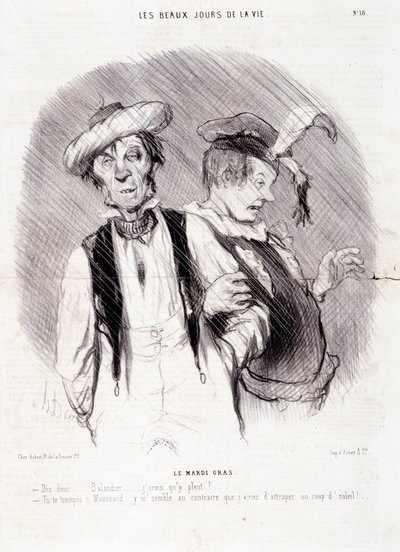 Tegneserie om to alkoholikere: Serie "" Les Beaux Days de la Vie"": "" Le Mardi Gras..."". Gravering av Honore DAUMIER (1808-1879). Utdrag fra avisen "" Le Charivari"" 9. august av Honoré Daumier