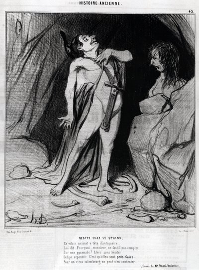 Tegneserie av Honore Daumier om Ødipus og sfinksen, -i "" Charivari", 12. desember av Honoré Daumier